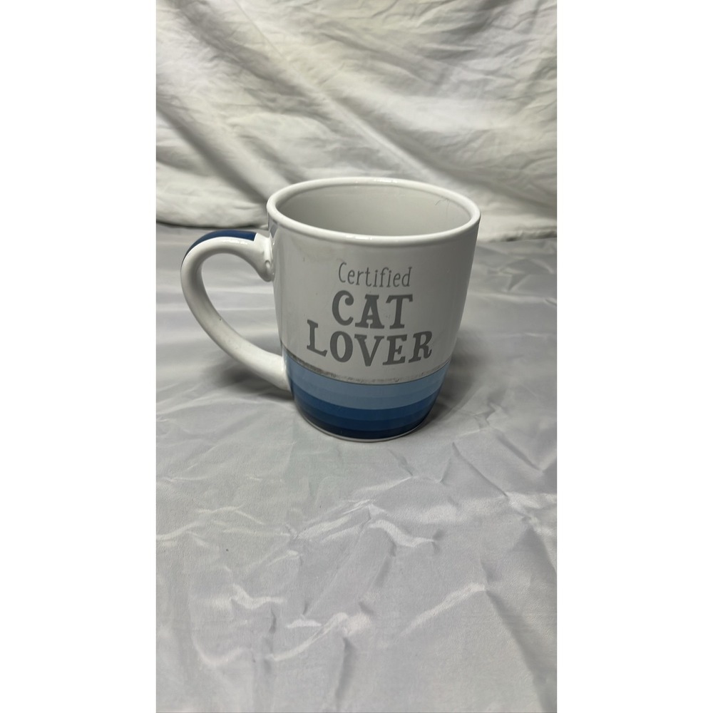 Cat Lover Coffee Mug Blue Gradient Stripes Ceramic Cup
